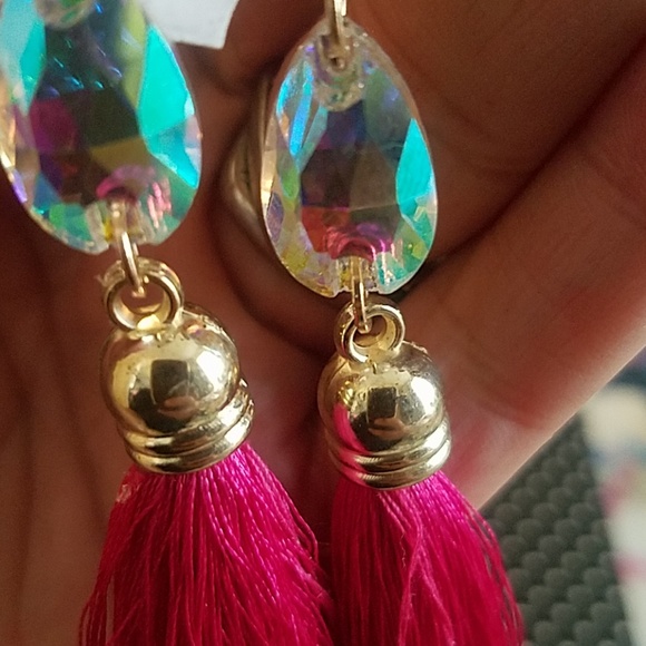Pink Tassel Dangle Earrings - Picture 3 of 4